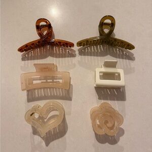 Elegant Hair Clip Set - Brown, Cream, White